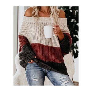 Erica Off The Shoulder Colorblock Sweater Size S NEW